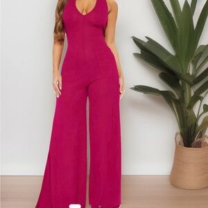 Fashion Nova Pink Knit Jumpsuit Halter Women’s Size XL